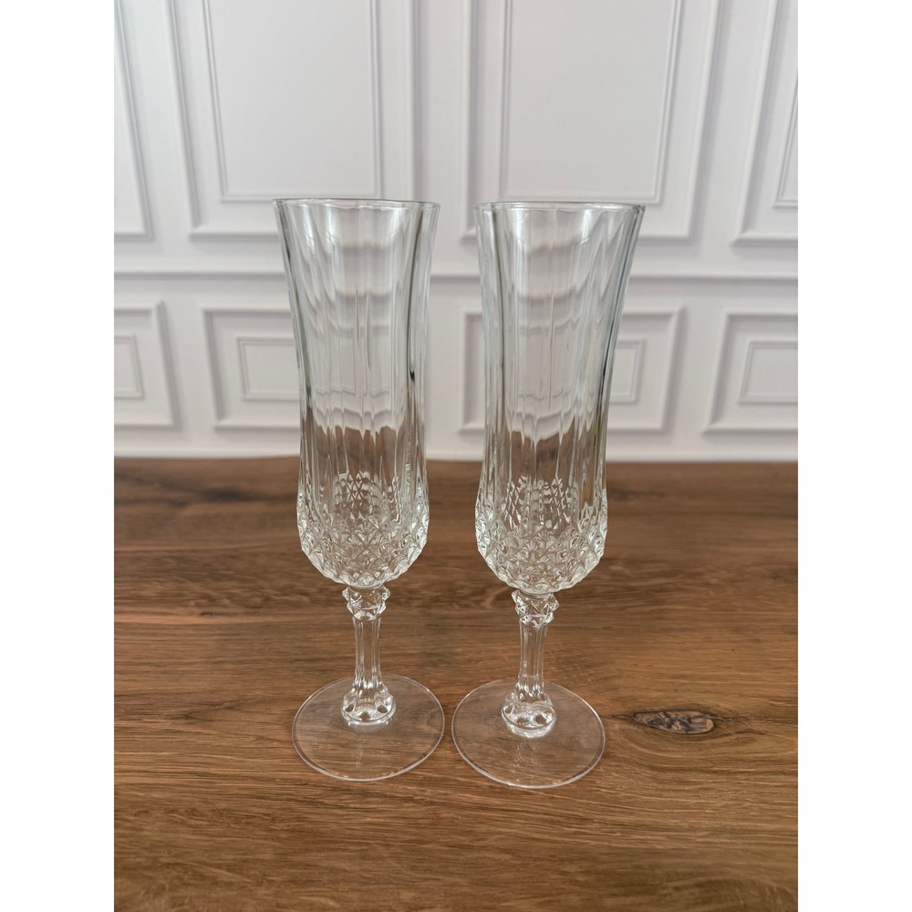 VTG PAIR (2) Cristal D'arques 8" Champagne‎ Flutes Longchamp Crystal Stemglasses